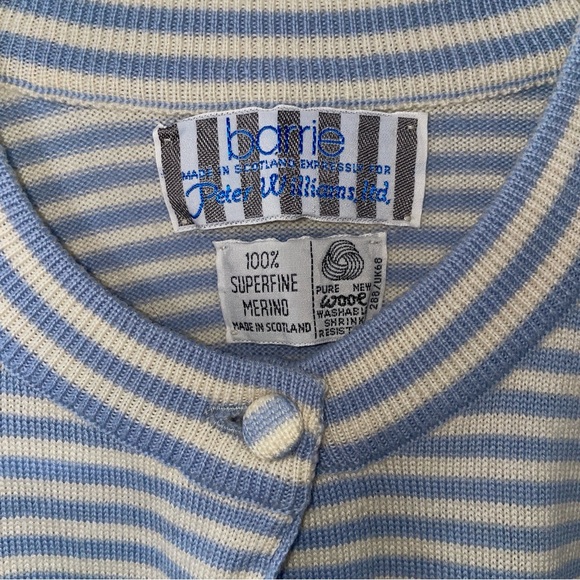 Barrie 100% merino wool blue and white striped button up cardigan with pockets - Picture 3 of 6